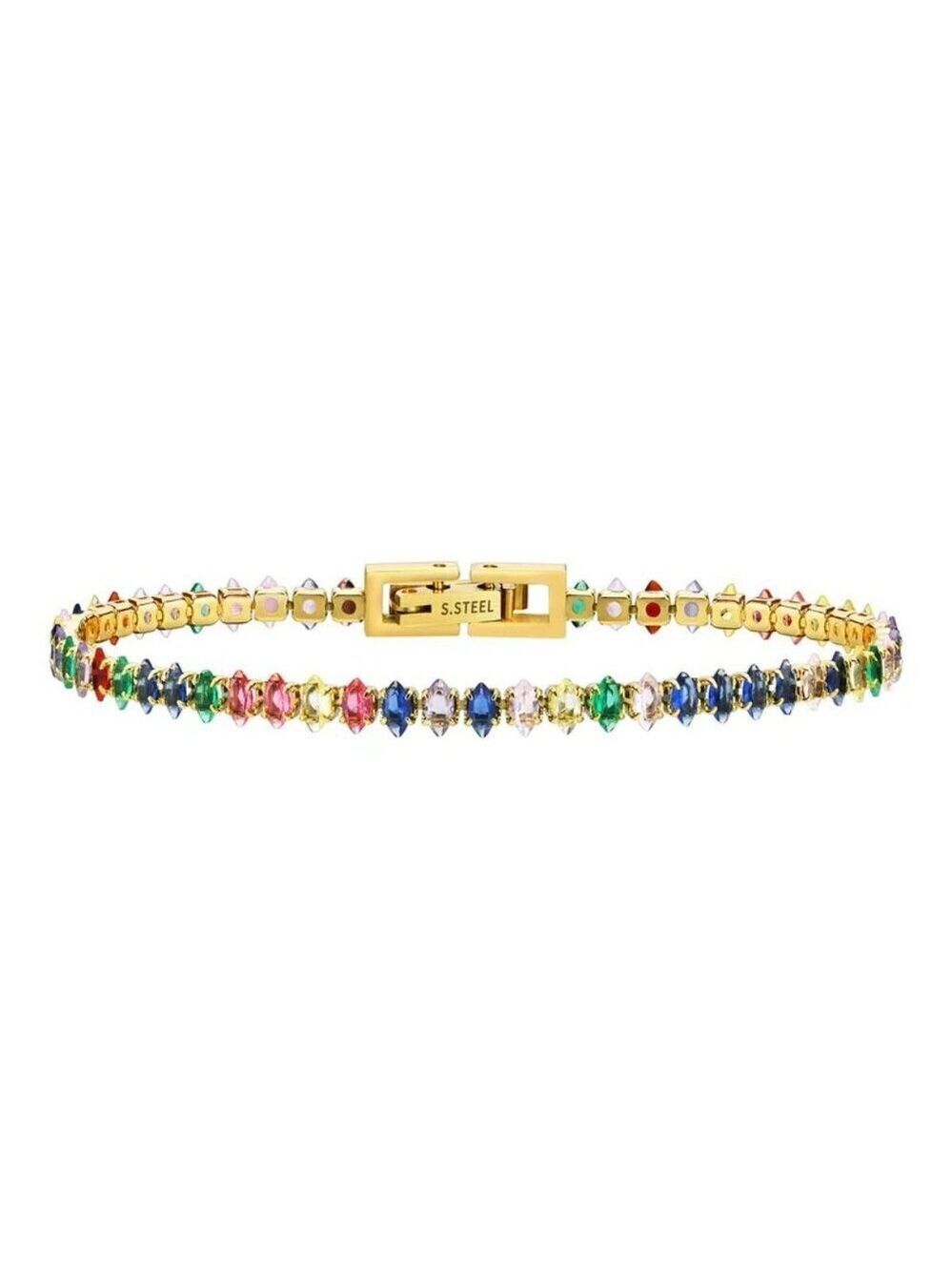 18K Gold Plated Rainbow CZ Tennis Bracelet – Colorful Gold Chain